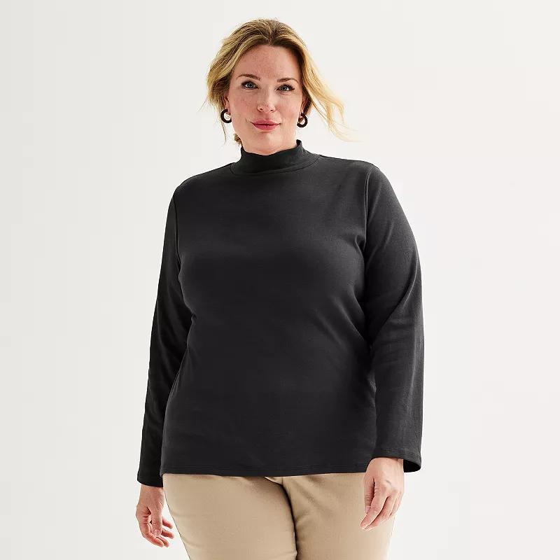 Plus Size Croft & Barrow Essential Long-Sleeve Mockneck Top, Womens Product Image