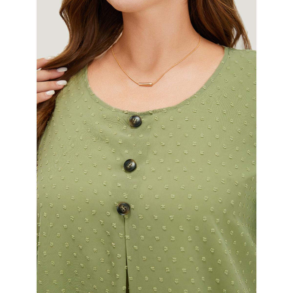 Plus Size Mint Polka Dot Button Detail Mesh Ruffle Layered Blouse Women Elegant Short sleeve Round Neck Dailywear Blouses BloomChic 30/6X Product Image