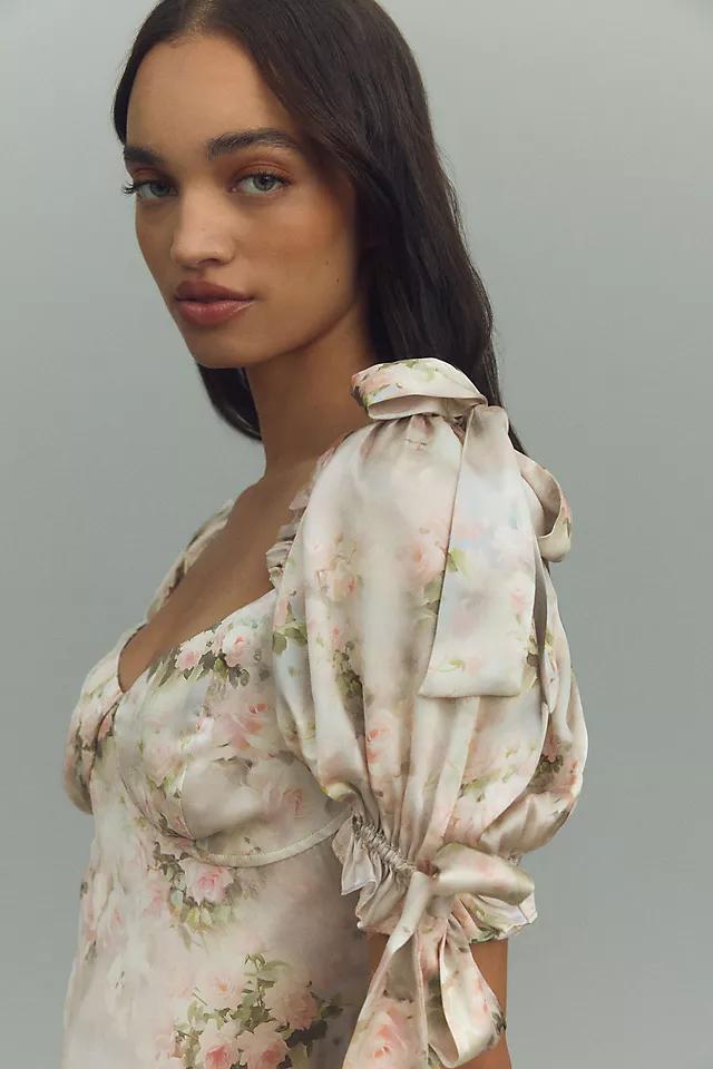 Selkie Poet Puff-Sleeve Sweetheart Silk Charmeuse Slip Midi Dress Product Image