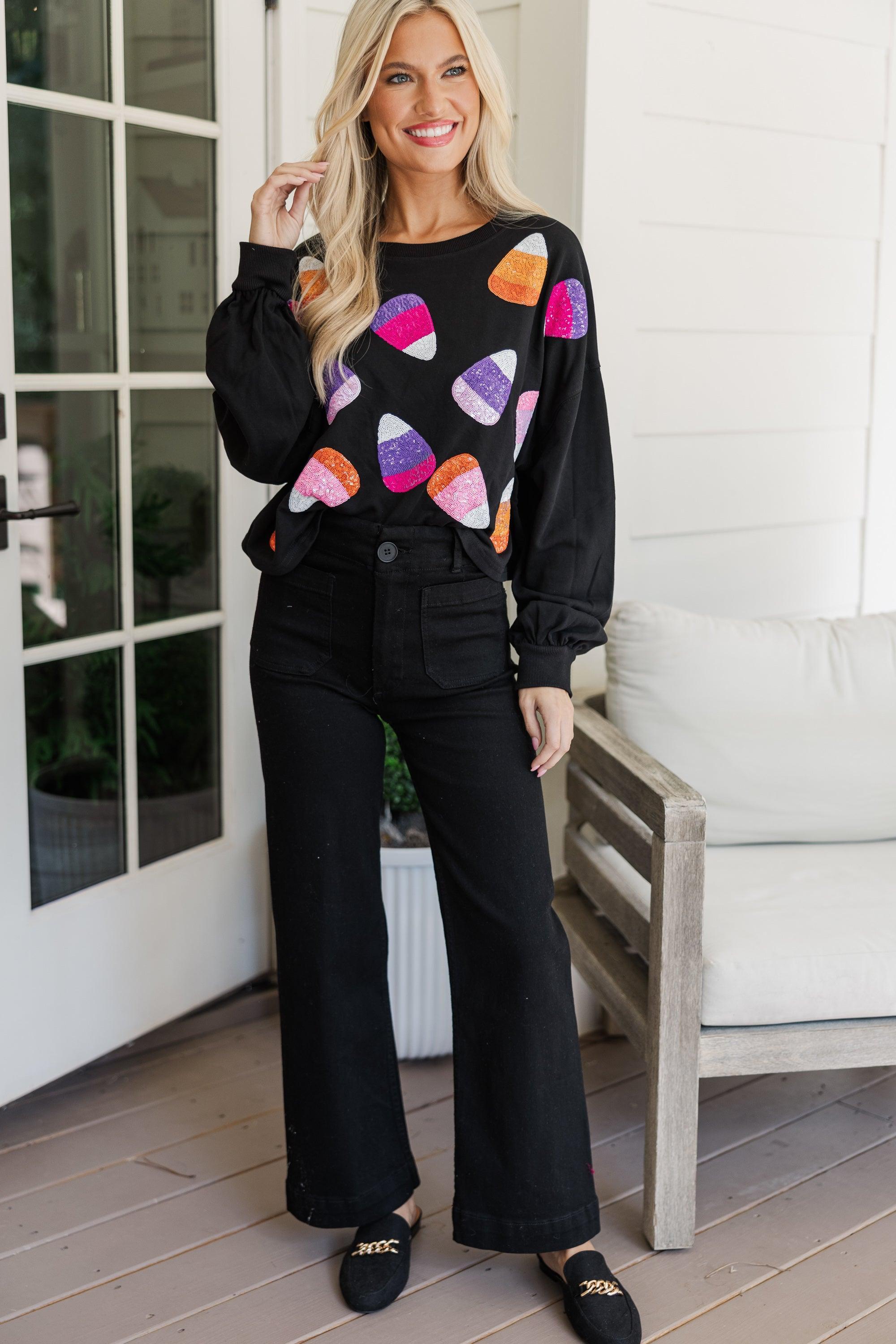 Candy Corn Craze Black Sequin Pullover Female Product Image