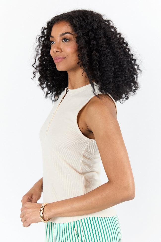 Casual Outing Cream Knit Henley Tank FINAL SALE Product Image