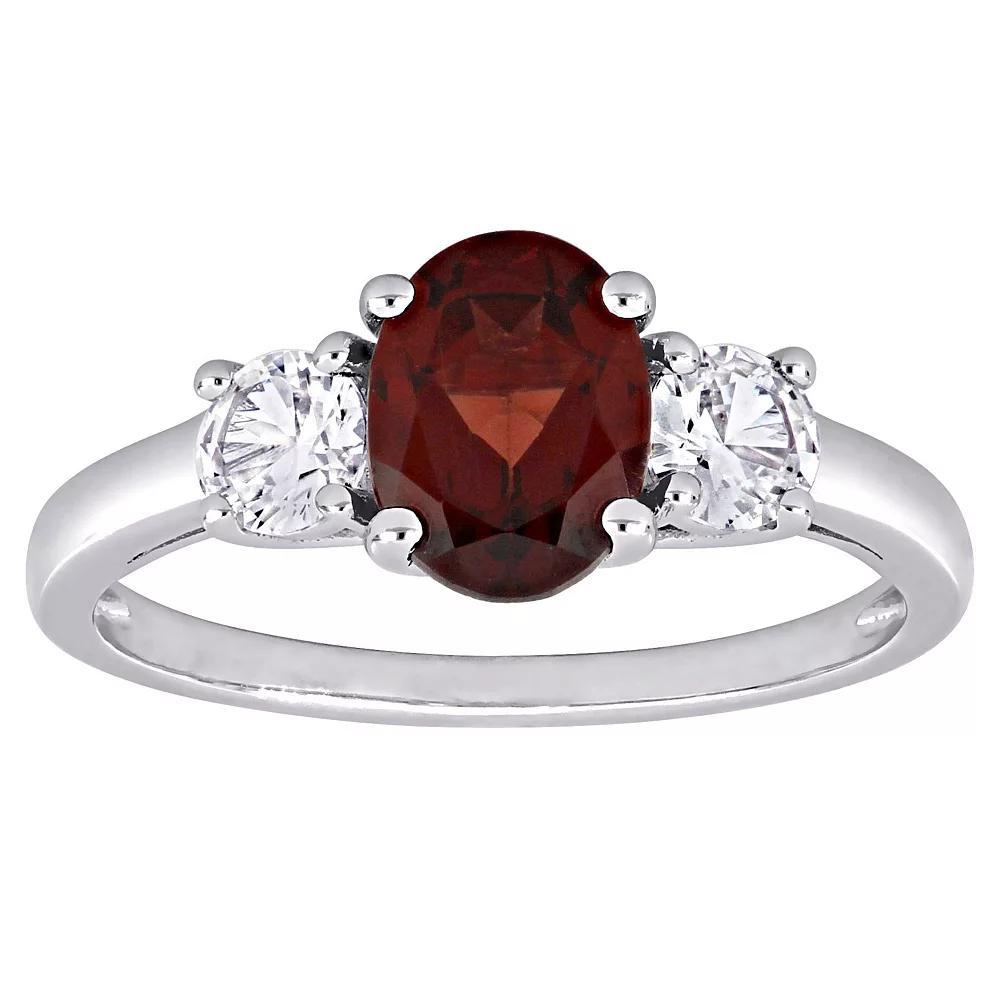 Stella Grace Sterling Silver Garnet & Lab Created White Sapphire 3-Stone Ring, Women's, Size: 8 Product Image