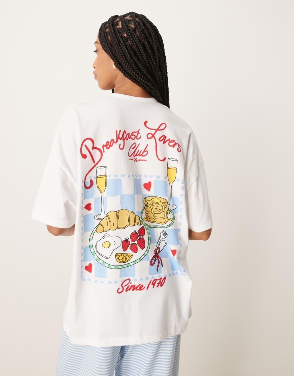 ASOS DESIGN Tall oversized tee & wide leg pants in breakfast lovers print Product Image
