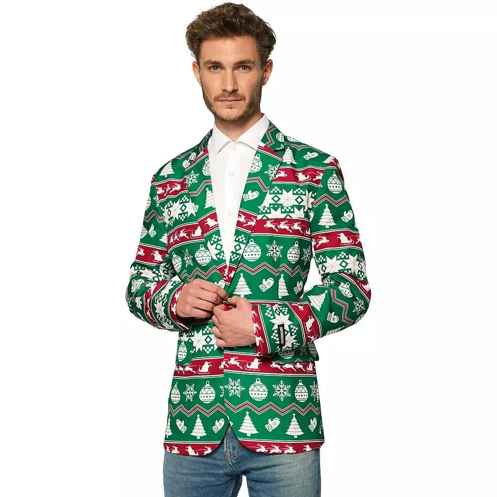 Mens Suitmeister Slim-Fit Nordic Christmas Green Blazer Product Image