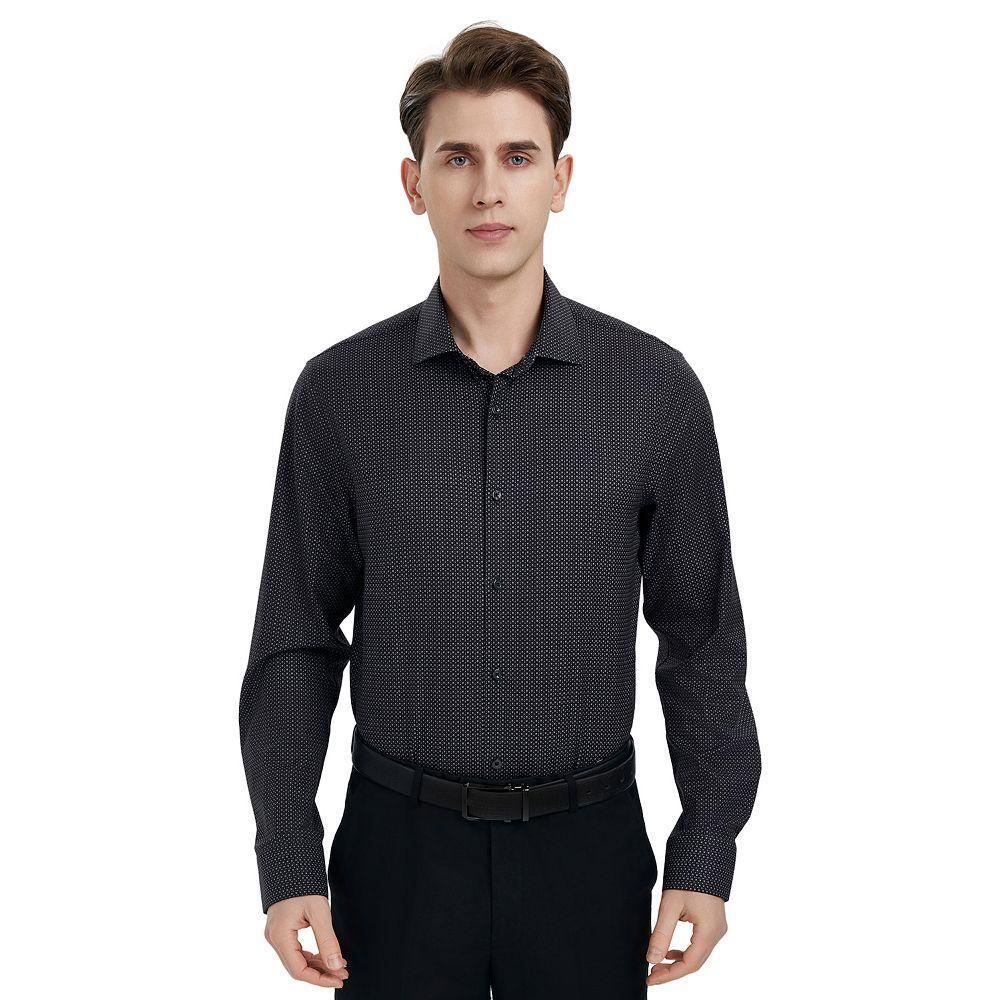 Men's Bespoke Slim-Fit Wrinkle Free Performance Dress Shirt, Size: Large-34/35, Black Neat Product Image