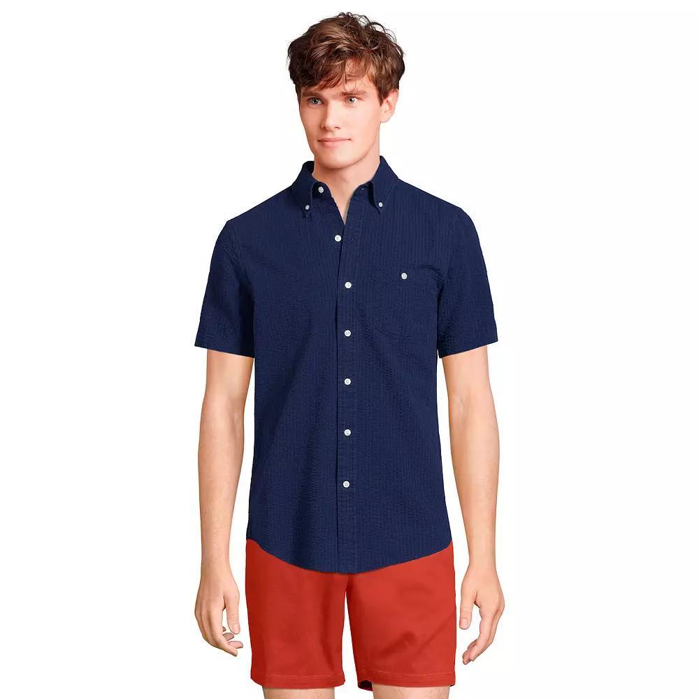 Men's Lands' End Button-Down Seersucker Shirt, Size: Small, White Product Image