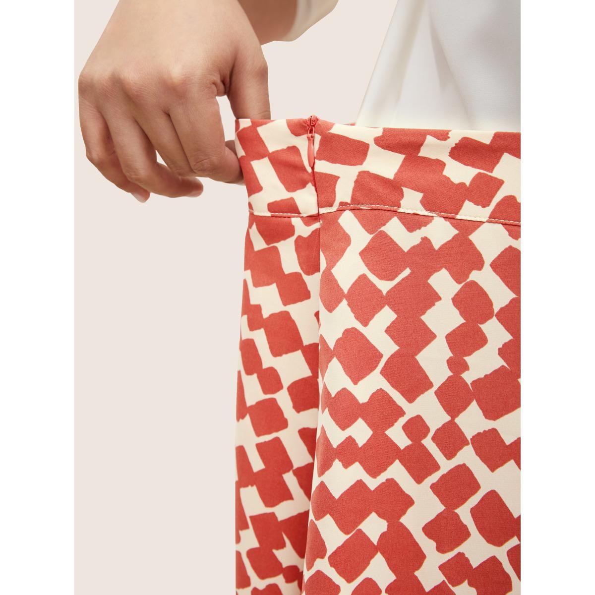 Plus Size Geometric Print Elastic Waist Pocket Midi Skirt Women Raspberry At the Office Non No stretch Slanted pocket Work Skirts BloomChic 22-24/3X Product Image