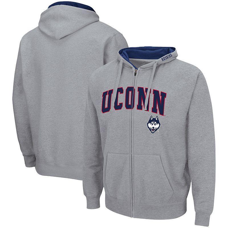 Mens Colosseum Heathered Gray UConn Huskies Arch & Logo 3.0 Full-Zip Hoodie Product Image