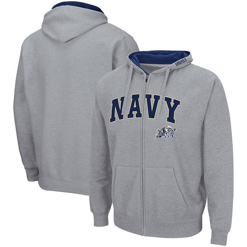 Men's Colosseum Heathered Gray Mississippi State Bulldogs Arch & Logo 3.0 Full-Zip Hoodie, Size: 2XL, Mst Grey Product Image