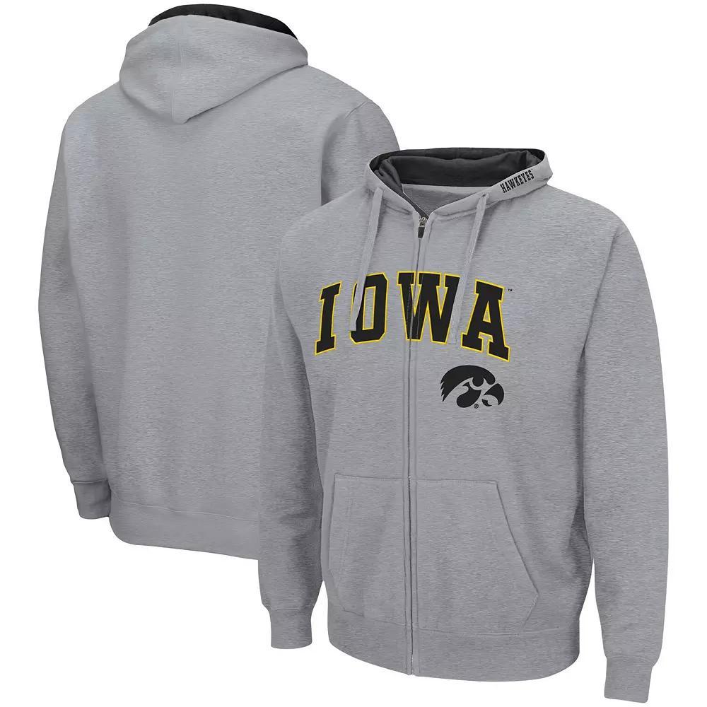 Men's Colosseum Heathered Gray Iowa Hawkeyes Arch & Logo 3.0 Full-Zip Hoodie, Size: Large, Grey Product Image