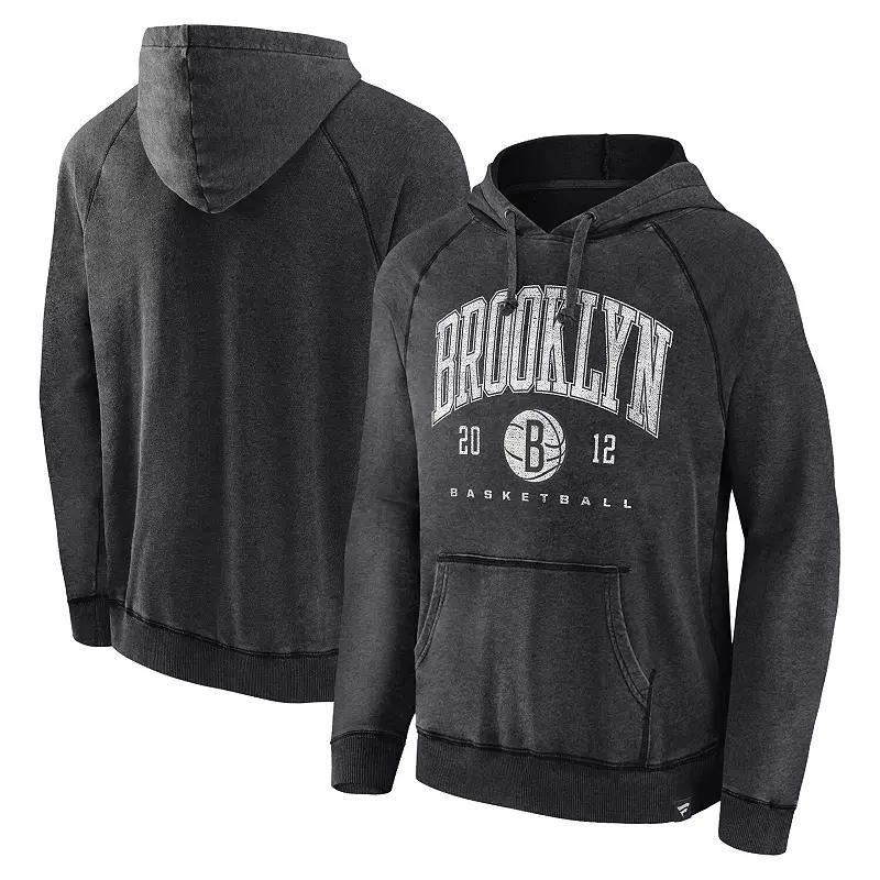 Men's Fanatics Branded Heather Charcoal Brooklyn Nets Foul Trouble Snow Wash Raglan Pullover Hoodie, Size: 3XL Product Image