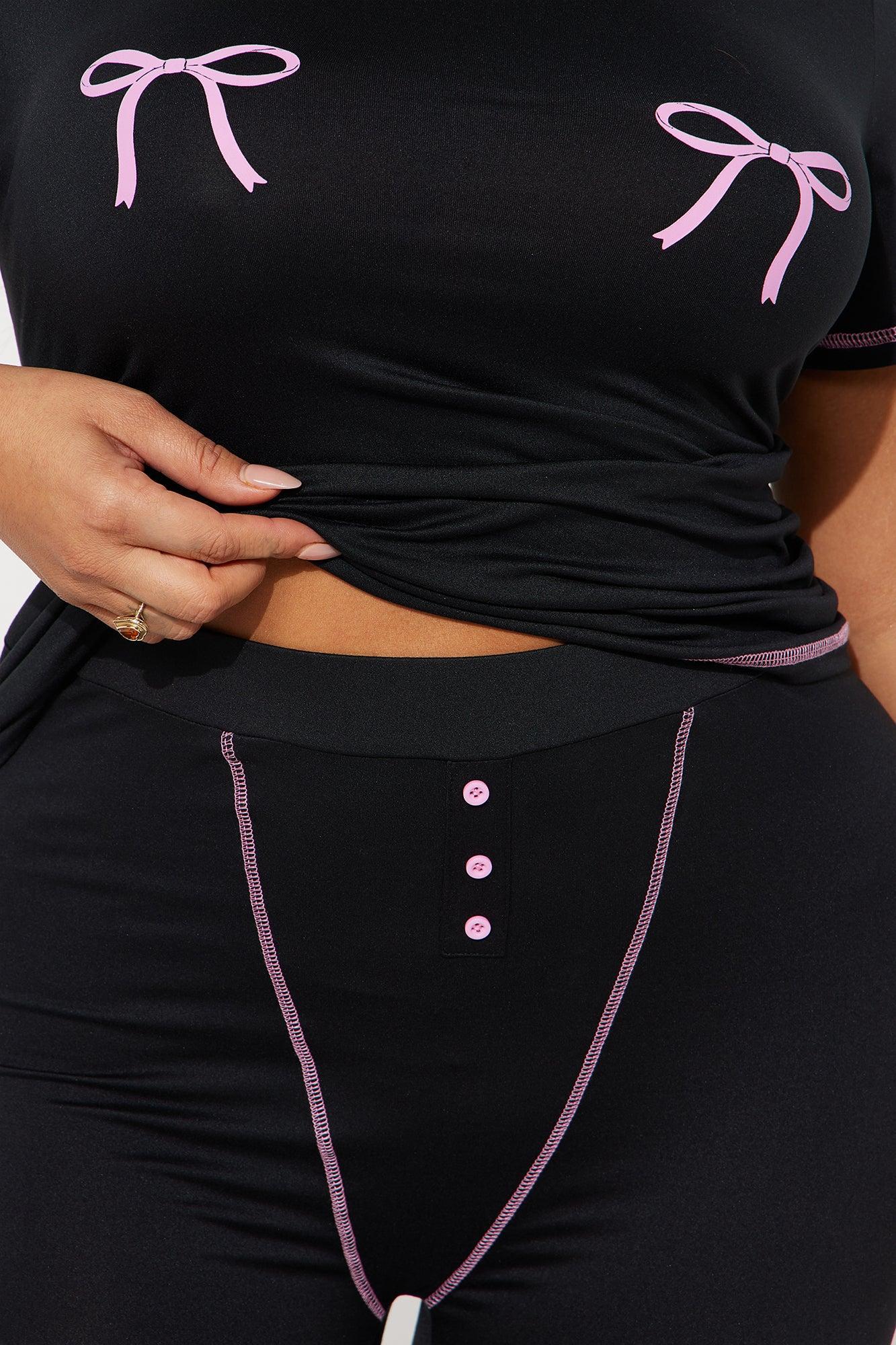 So Cute Bow PJ Boxer Short Set - Black/Pink Product Image