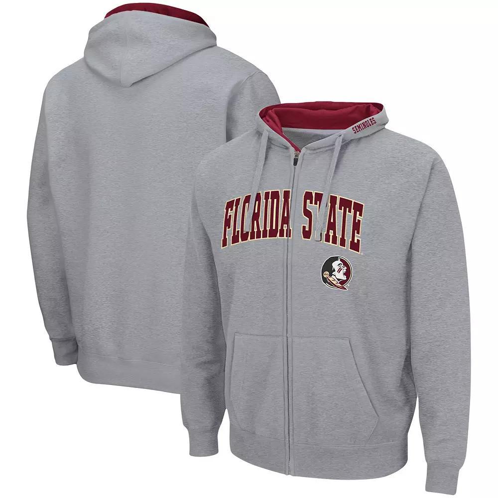 Men's Colosseum Heathered Gray Florida State Seminoles Arch & Logo 3.0 Full-Zip Hoodie, Size: 3XL, Grey Product Image