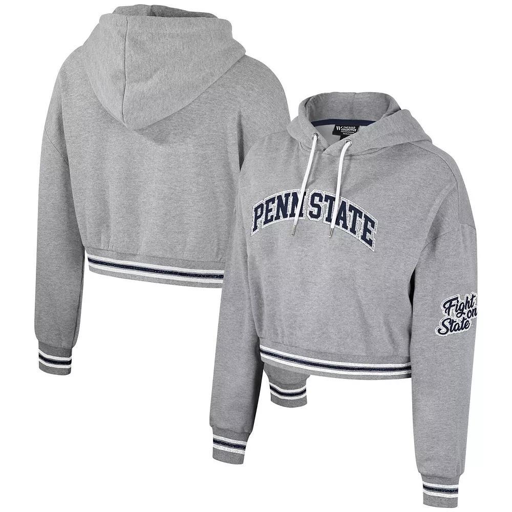 Women's The Wild Collective Heather Gray Penn State Nittany Lions Cropped Shimmer Pullover Hoodie, Size: Large, Grey Product Image