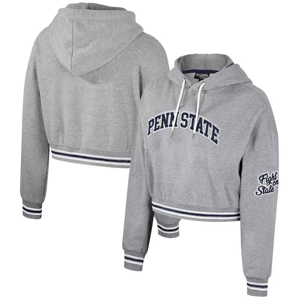 Women's The Wild Collective Heather Gray Penn State Nittany Lions Cropped Shimmer Pullover Hoodie, Size: Large, Grey Product Image