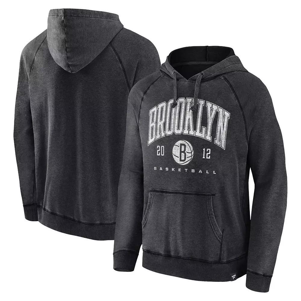 Men's Fanatics Branded Heather Charcoal Brooklyn Nets Foul Trouble Snow Wash Raglan Pullover Hoodie, Size: 3XL Product Image