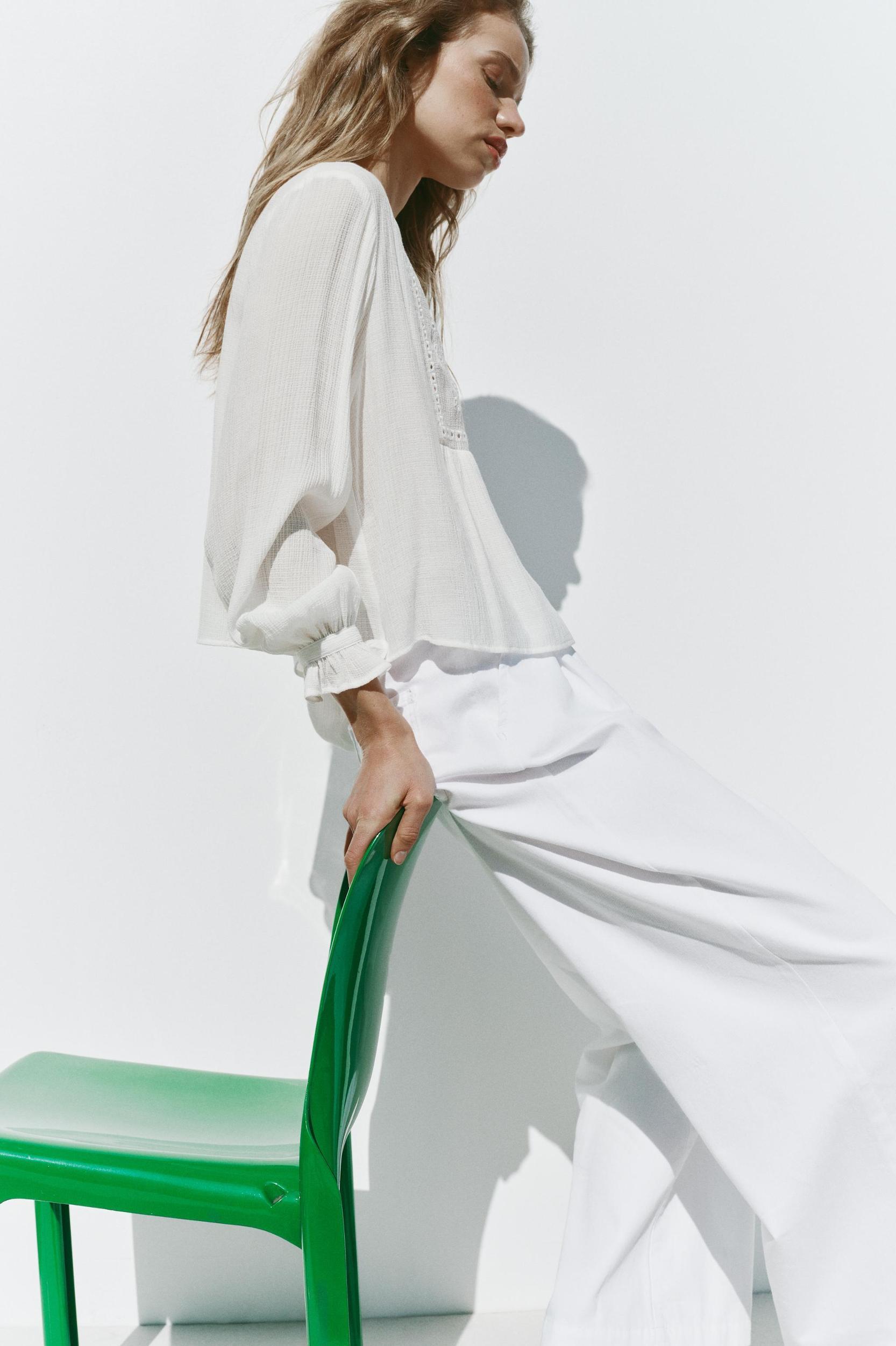 EMBROIDERED EYELET CROPPED BLOUSE Product Image
