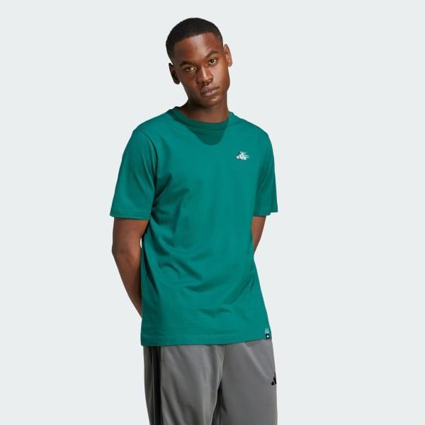 adidas Lounge Mini Embroidery Graphic Tee Collegiate Green S Mens Product Image