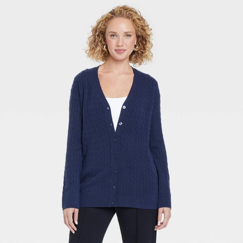 Womens Cable Cardigan - A New Day Navy M Product Image