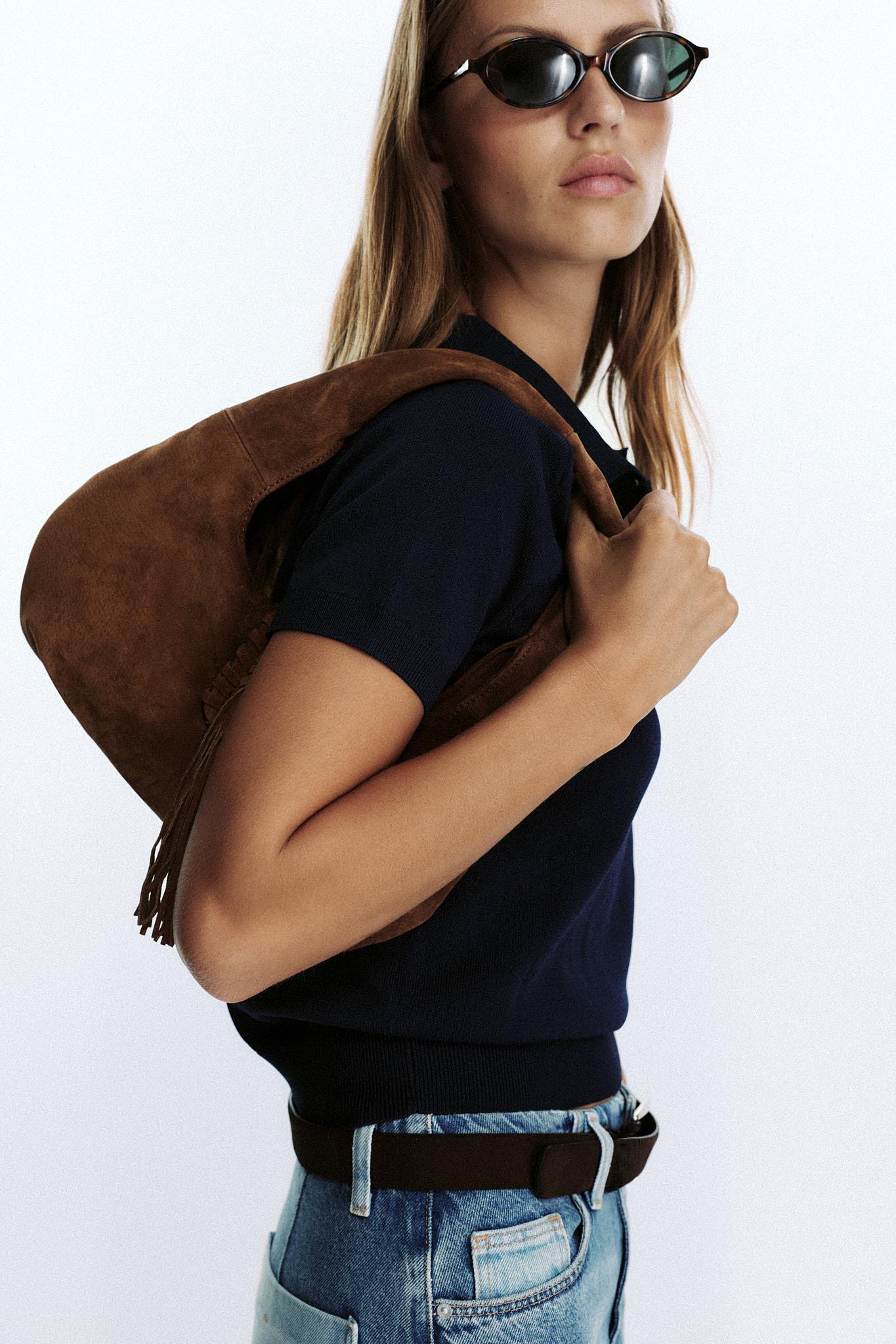 FRINGED SPLIT LEATHER SHOULDER BAG Product Image