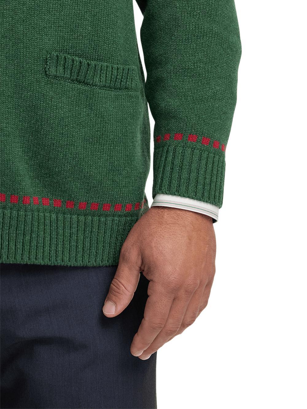Cotton Button Front Shawl Collar Cardigan - Green Product Image