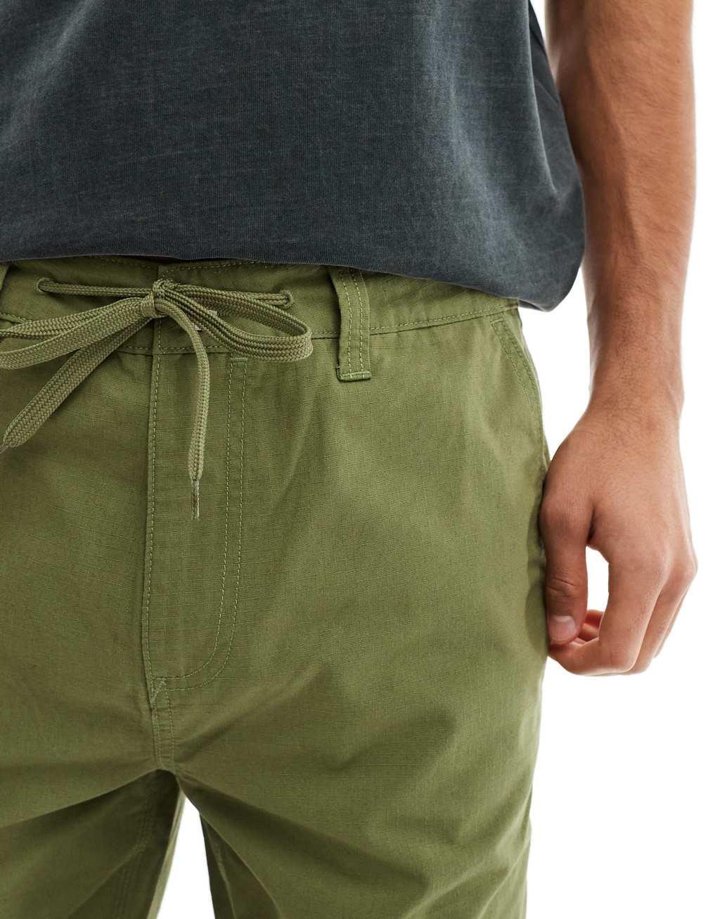 ASOS DESIGN straight fit ripstop pants in olive green - part of a set Product Image