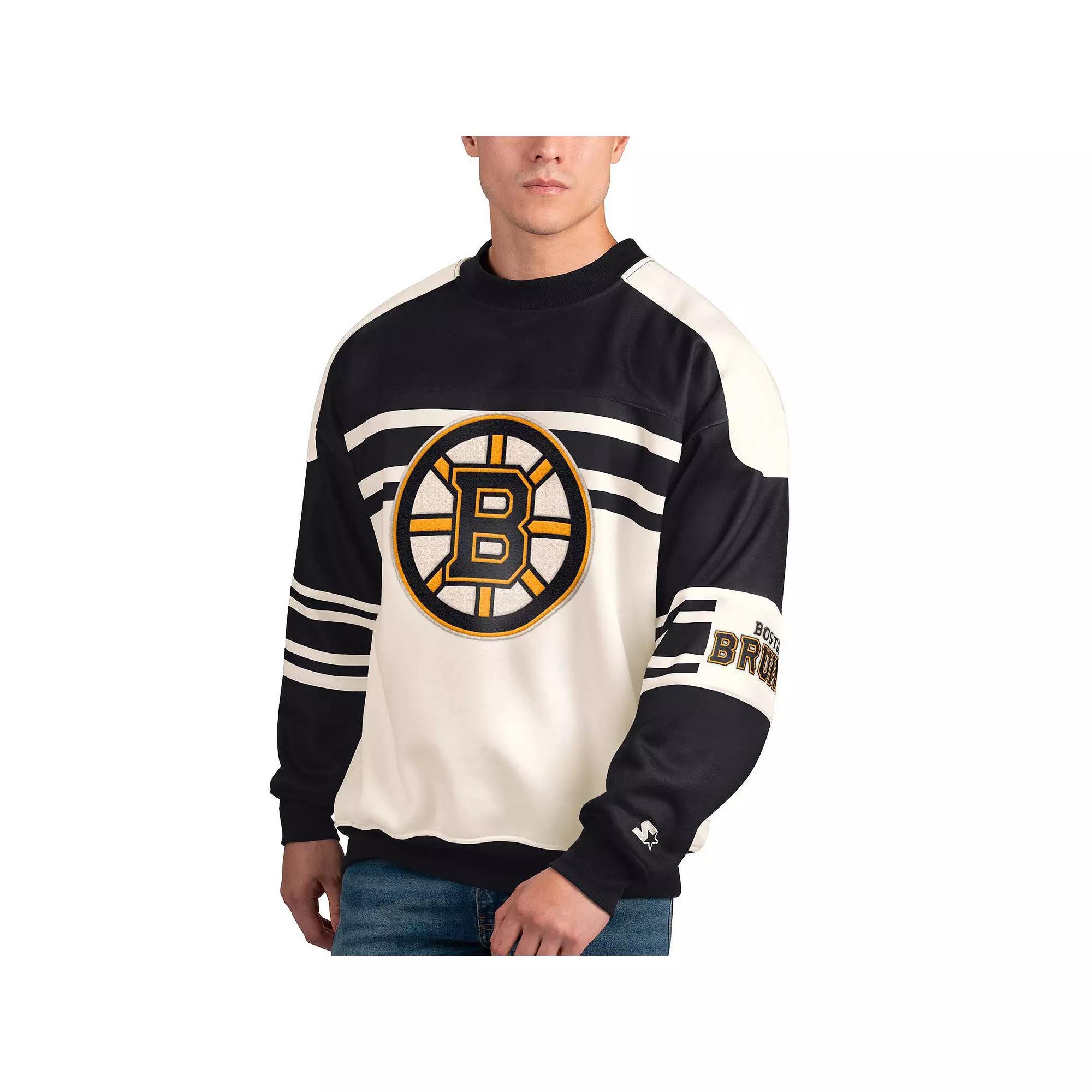 Men's Starter White Boston Bruins Defense Fleece Crewneck Pullover Sweatshirt, Size: XL Product Image