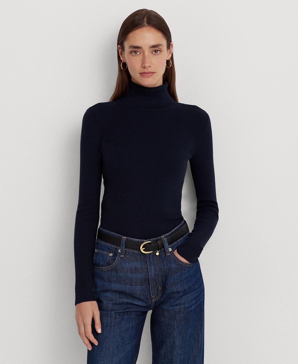 Lauren Ralph Lauren Petite Stretch Cotton Turtleneck (Vintage Burgundy) Women's Sweater Product Image