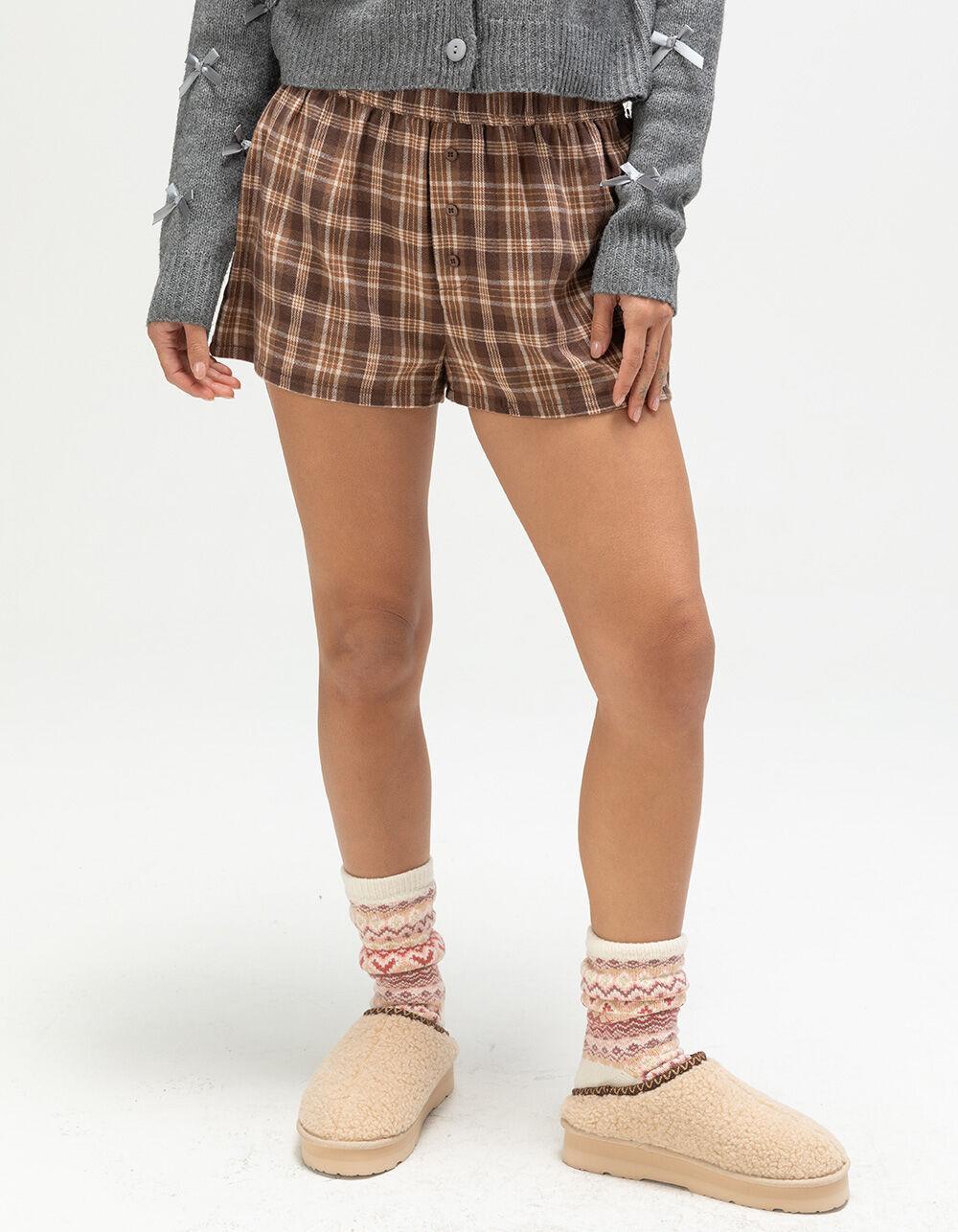 FULL TILT Plaid Womens Boxer Shorts - BROWN COMBO Product Image