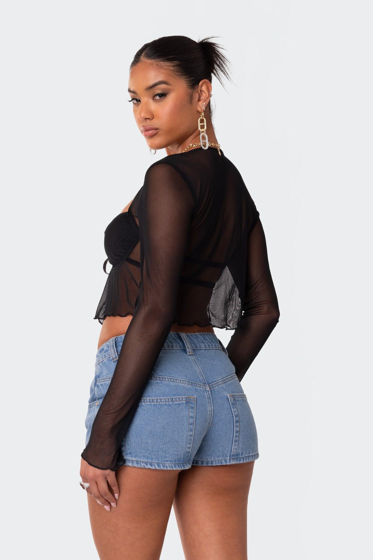 Tie Front Cupped Mesh Top Product Image