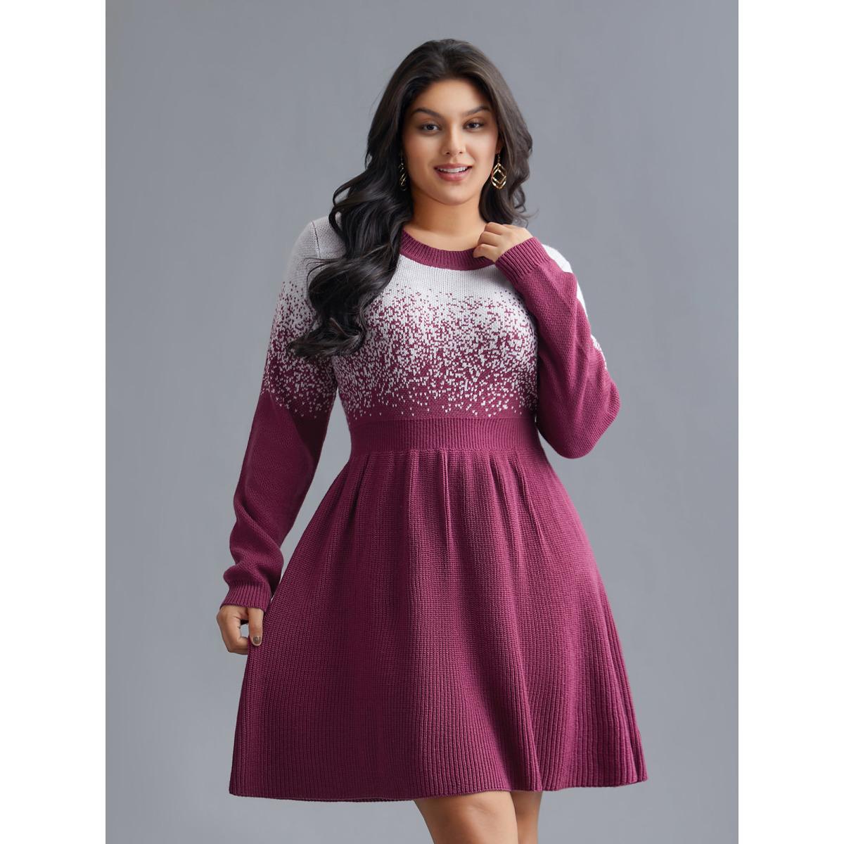 Plus Size Contrast Textured Elastic Waist Sweater Dress Plum Women Elegant Bodycon Long Sleeve Everyday Sweater Dresses BloomChic 26/4X Product Image