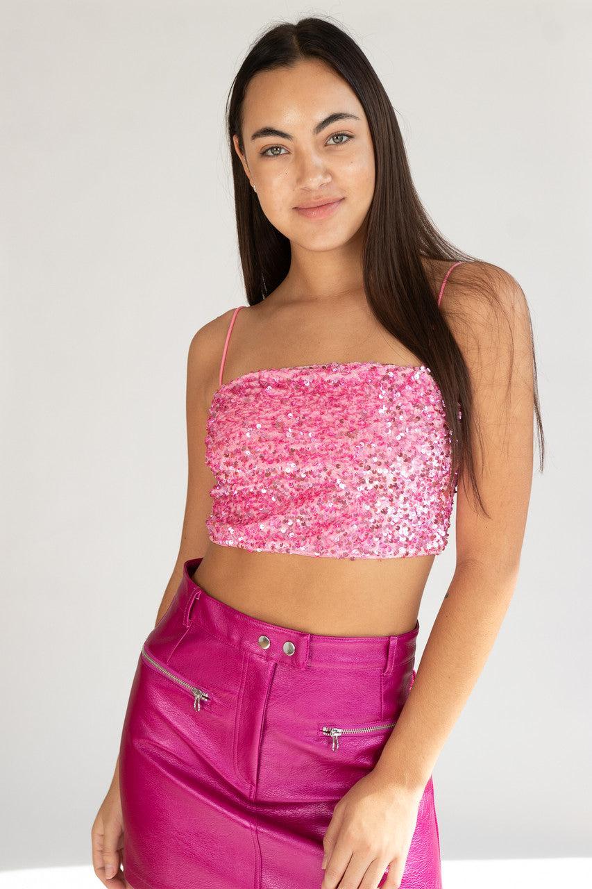 Pink Velvet Sequin Crop Cami Product Image