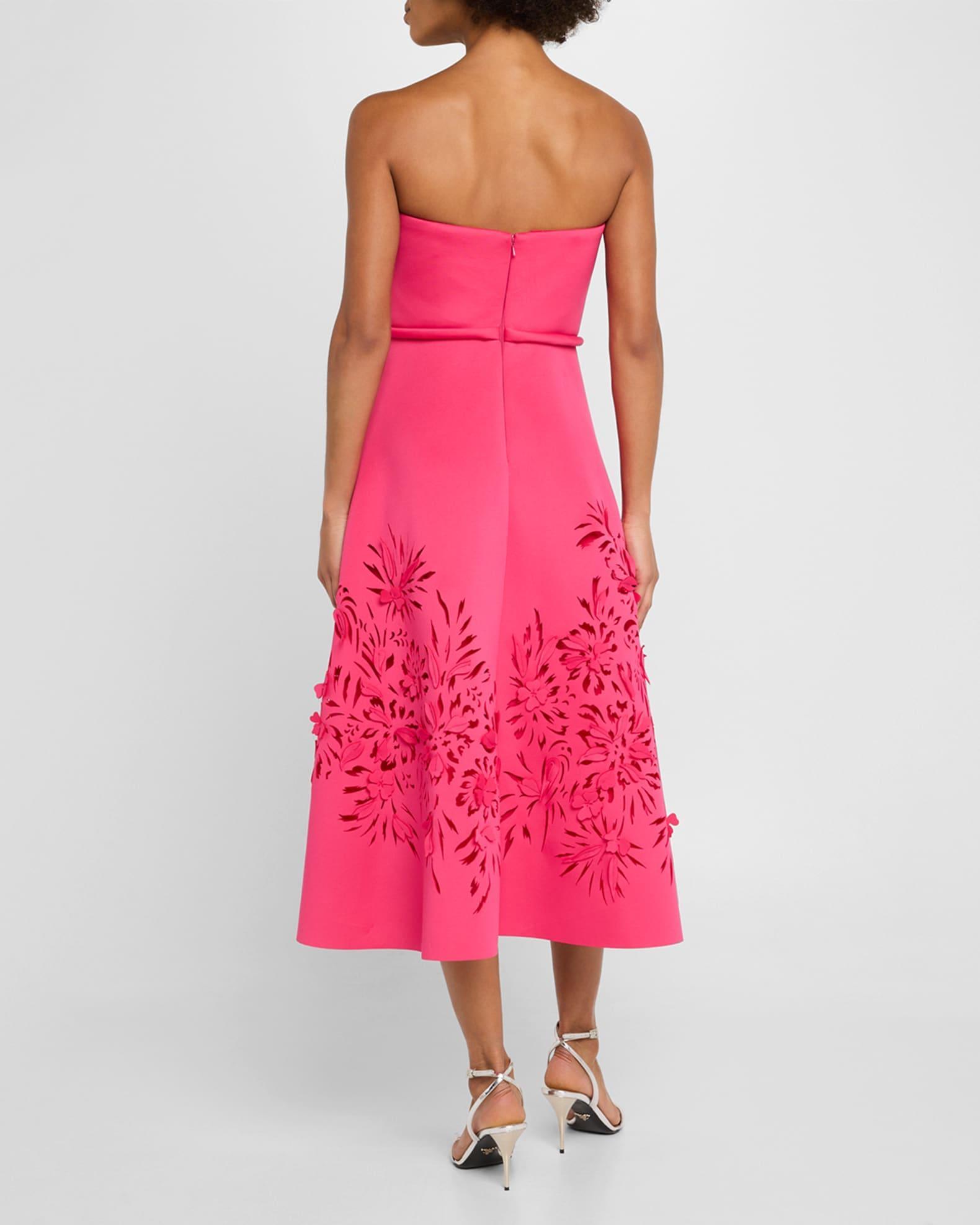 Strapless Laser-Cut Floral Scuba Midi Dress Product Image