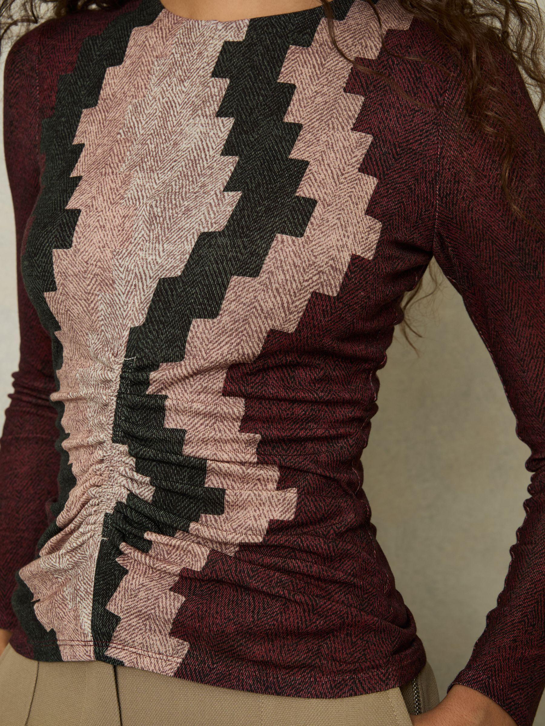 Printed Ruched Top With Wool in Burgundy Product Image