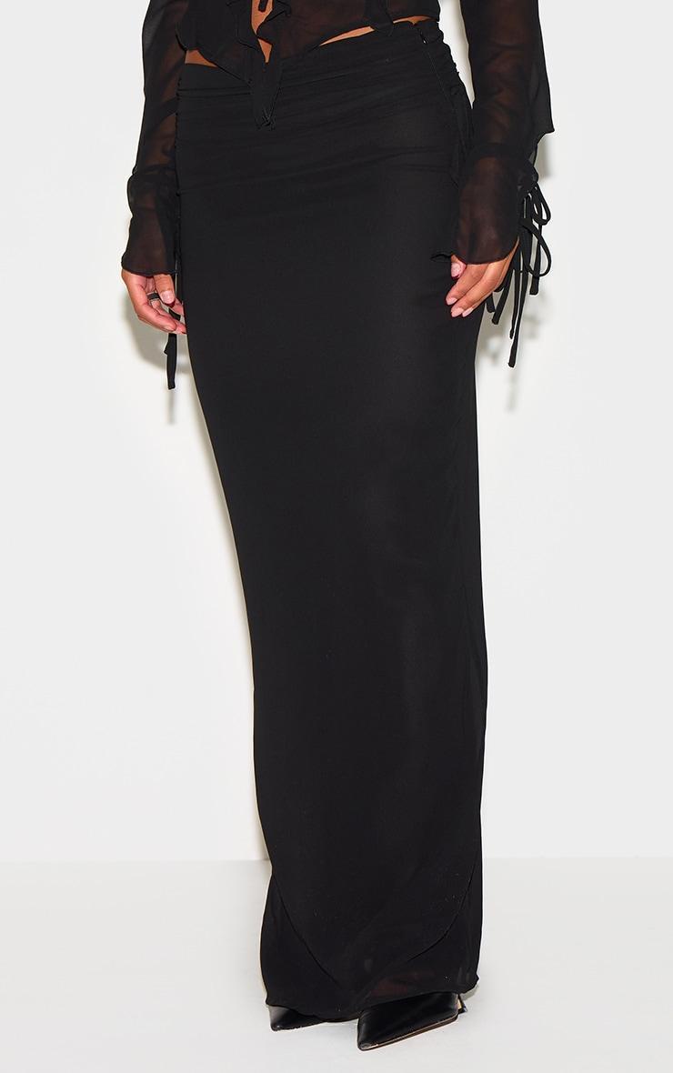 Black Ruched Chiffon Maxi Skirt Product Image