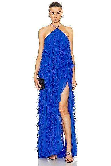PatBO Ruffle Halterneck Maxi Dress in Royal Product Image