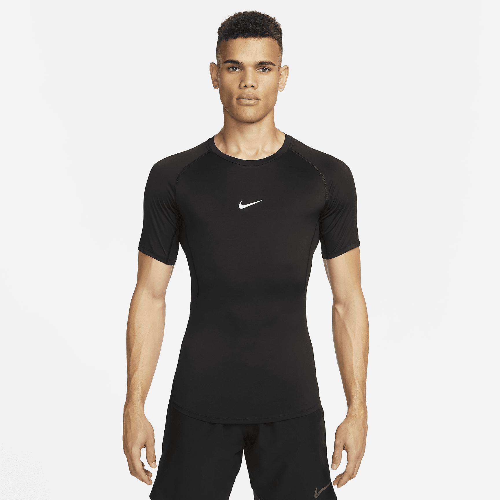Nike Mens Pro Dri-FIT Tight Short-Sleeve Fitness Top in Black/White Product Image
