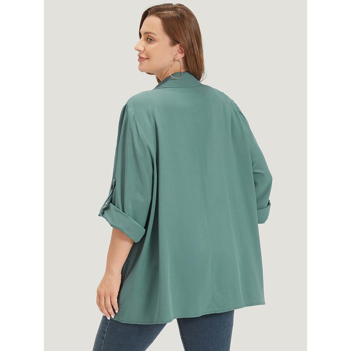 Plus Size Solid Pocket Asymmetrical Neck Roll Tab Sleeve Jacket Women Emerald Plain Loose Pocket Dailywear Jackets BloomChic 14-16/1X Product Image