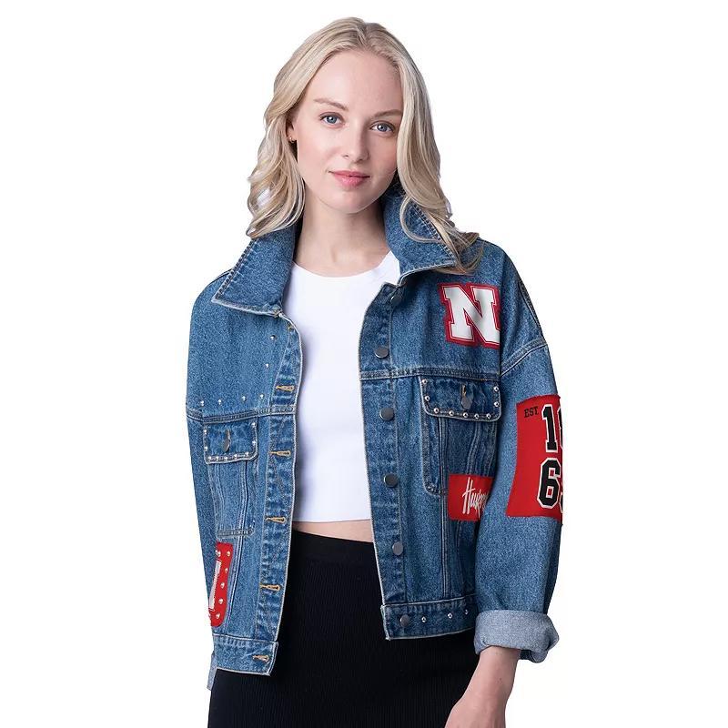 Women's G-III 4Her by Carl Banks Denim Nebraska Huskers Game Ball Patches and Studs Full-Button Jacket, Size: Large, Turquoise A Product Image