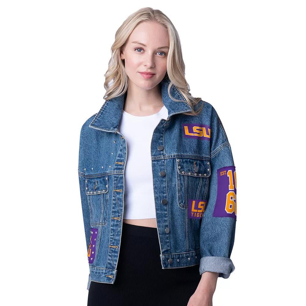 Women's G-III 4Her by Carl Banks Denim LSU Tigers Game Ball Patches and Studs Full-Button Jacket, Size: XXL, Turquoise A Product Image