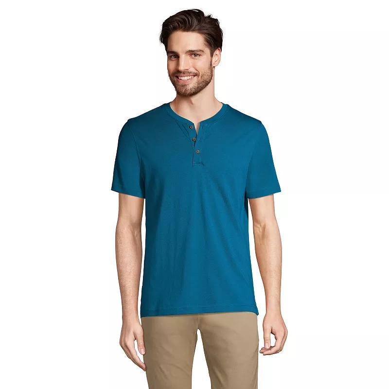 Men's Lands' End Short Sleeve Supima Jersey Henley Top, Size: XXL, Black Product Image