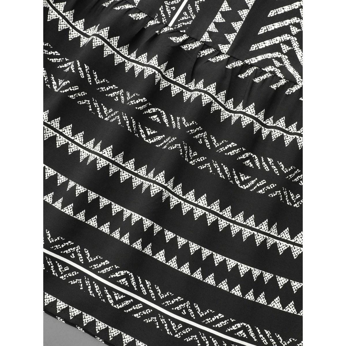 Plus Size Geo Print Stretchy-Waist Tiered Skirt Midi Dress BlackFlower Women Resort Non Flat collar with V-notch Elbow-length sleeve Curvy BloomChic 30/6X Product Image
