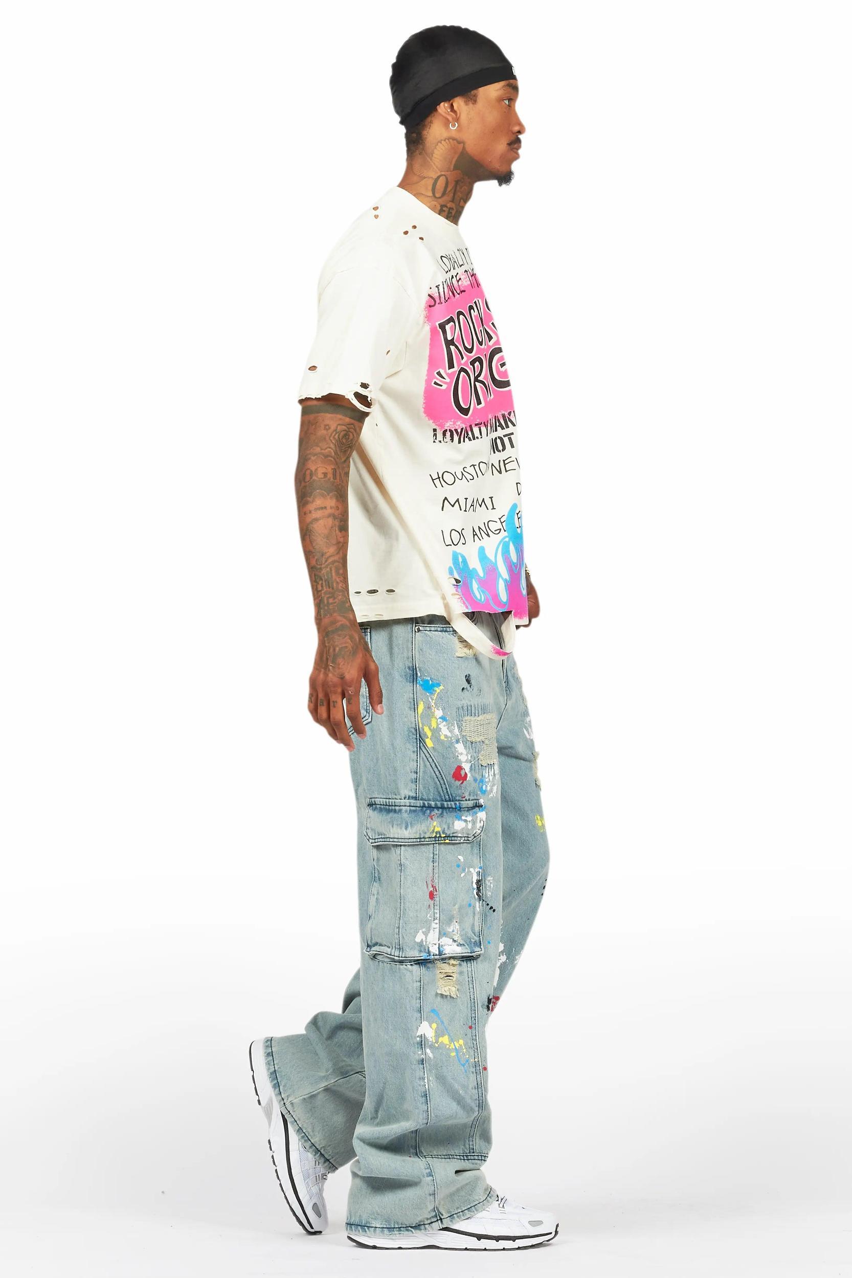 Namas Light Blue Painter Baggy Cargo Jean Male Product Image