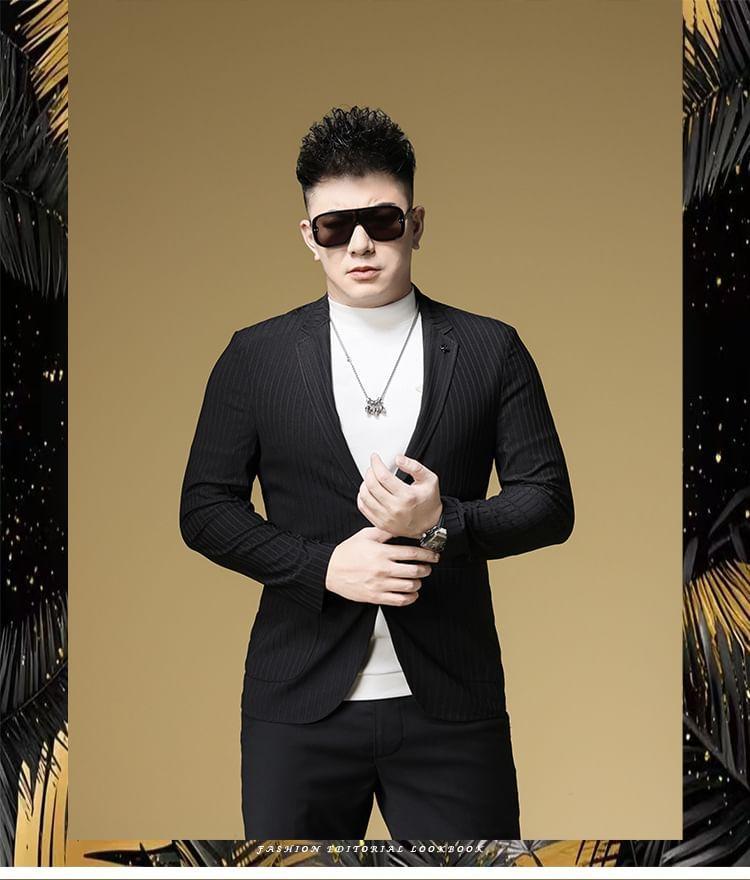 Striped Button-Up Slim Fit Blazer Product Image