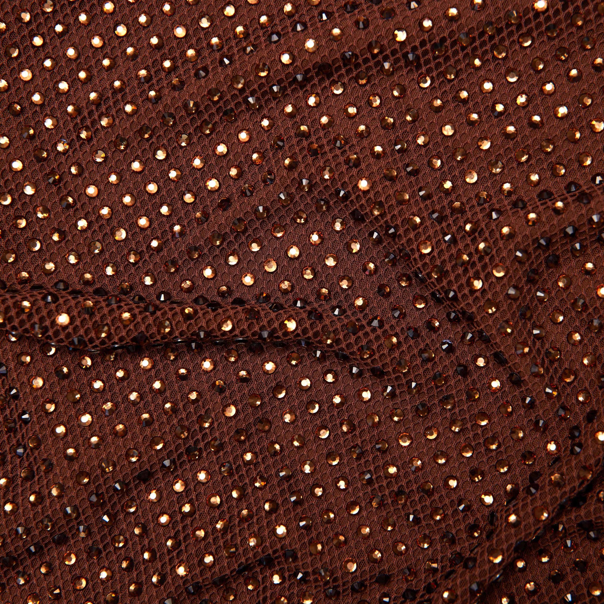 Brown Rhinestone Mesh Maxi Dress Product Image