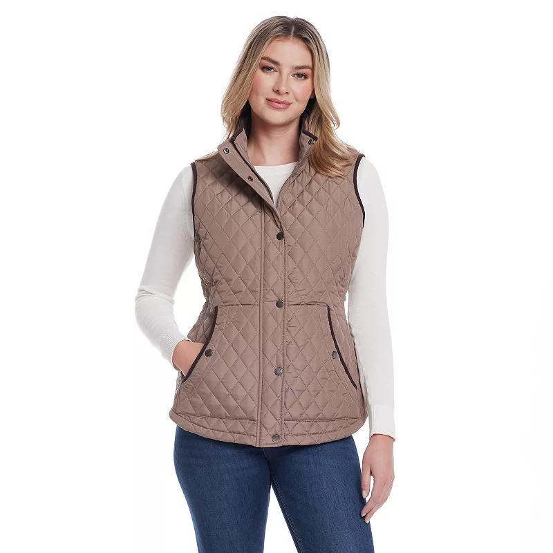 Women's Weathercast Corduroy Trimmed Quilted Vest, Size: Large, Black Product Image