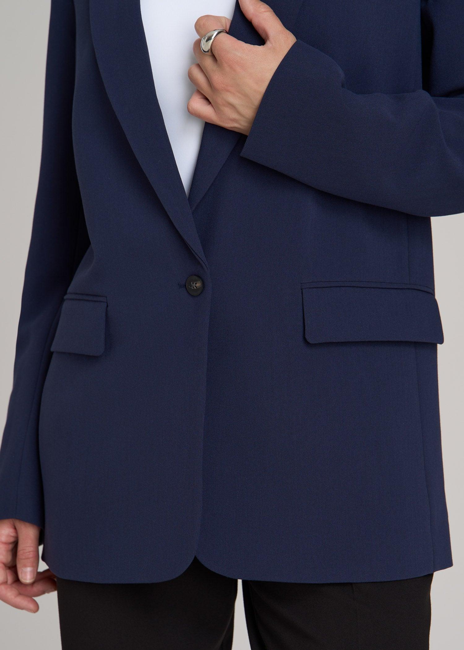 Boyfriend Fit Single-Button Blazer for Tall Women in Navy Product Image