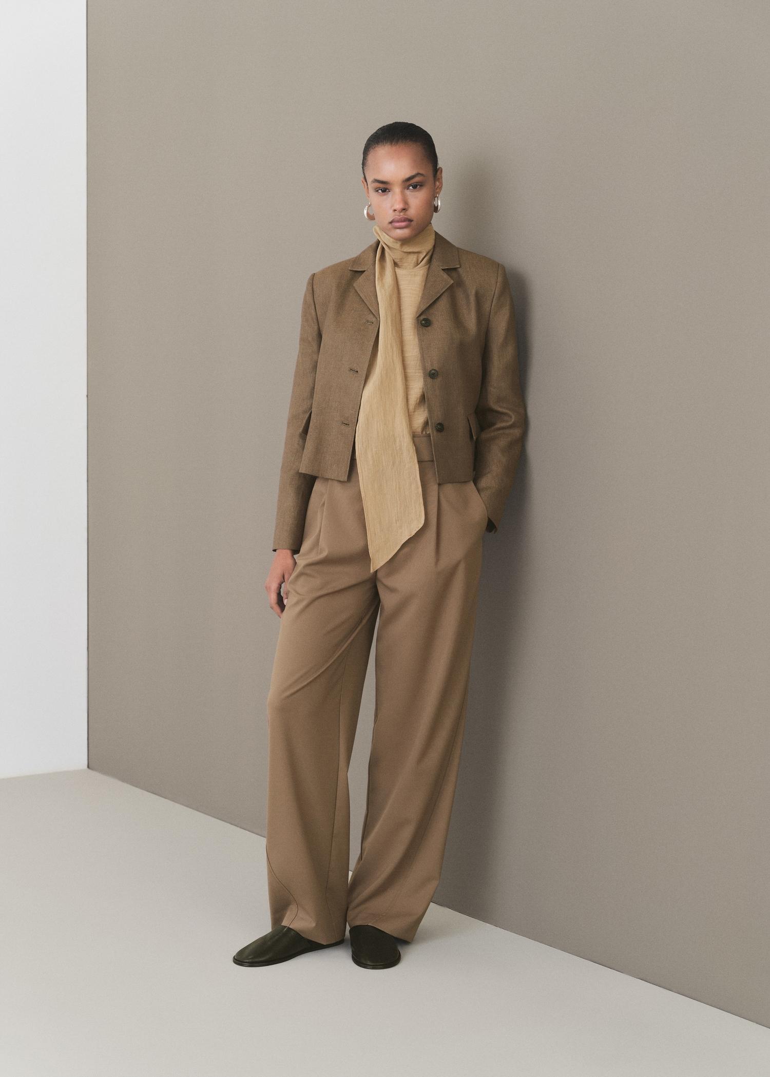 Linen-blend cropped jacket - Women | MANGO USA Product Image
