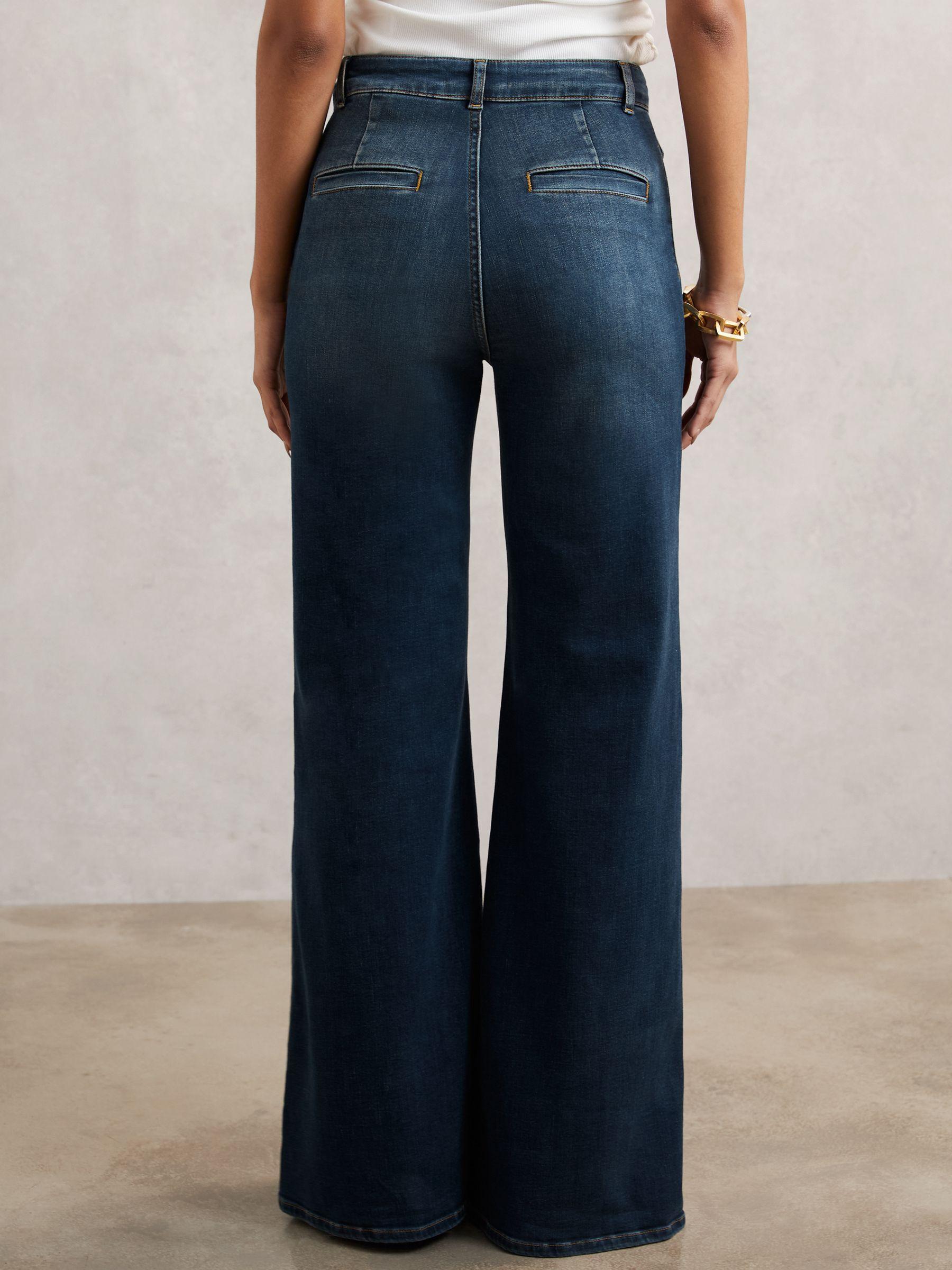 Petite Button-Pocket Flared Jeans in Mid Blue Product Image