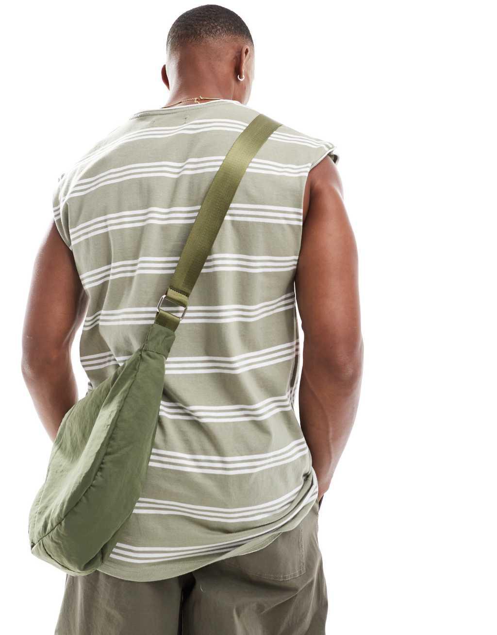 Brave Soul raw edge striped tank in washed sage & white Product Image